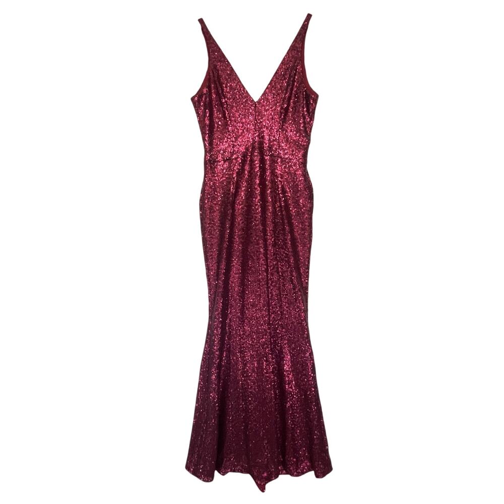 DRESS THE POPULATION Women’s Harper Berry Sequin Mermaid Gown XL - Picture 3 of 6